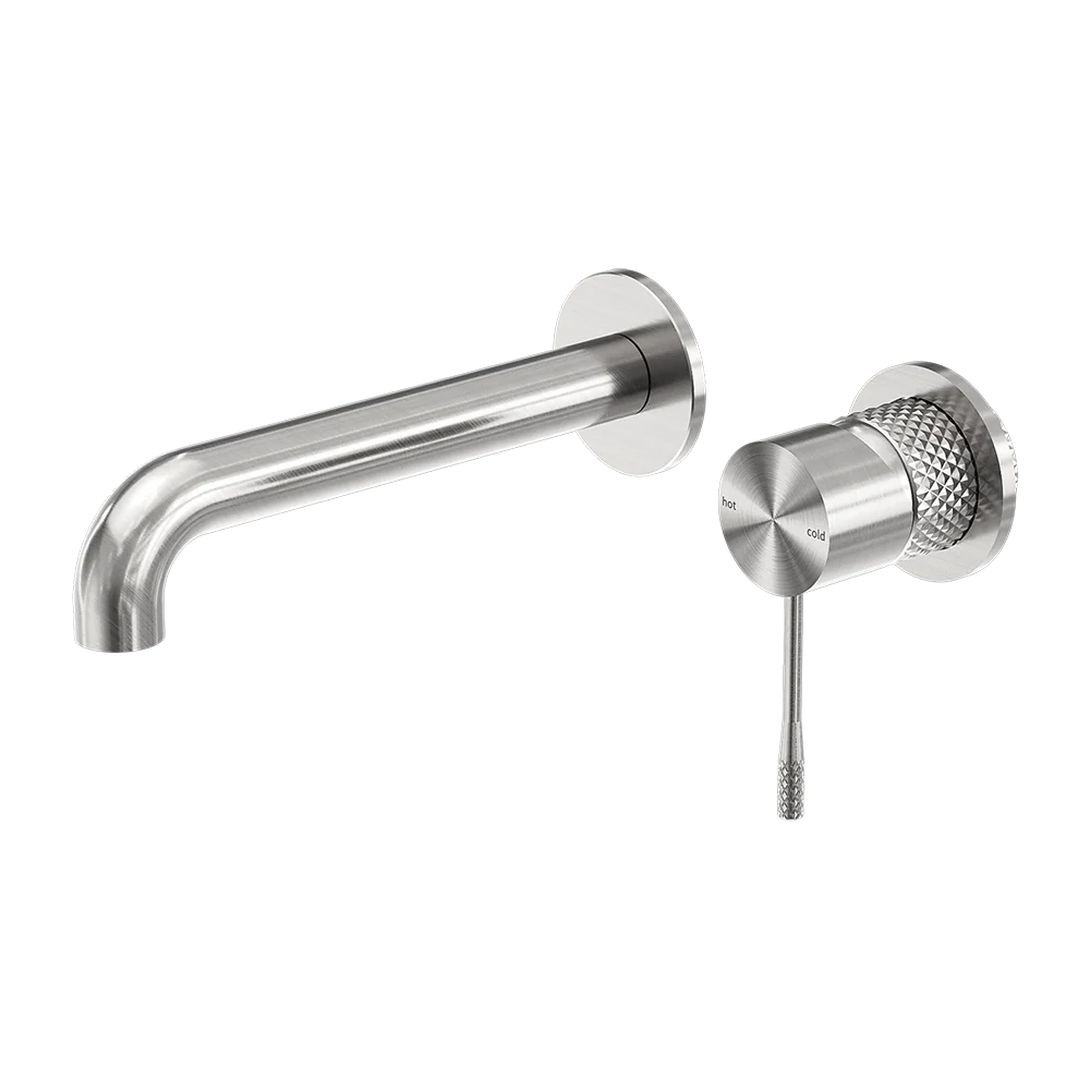 Nero Opal Wall Basin/Bath Mixer Separate Black Plate 260mm Spout Brushed Nickel - Image 3