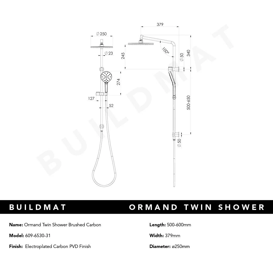 Phoenix Ormond Twin Shower Brushed Carbon - Image 4