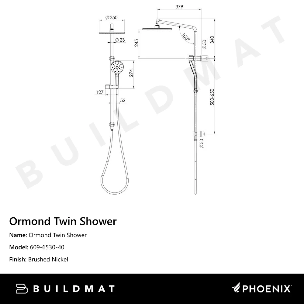 Phoenix Ormond Twin Shower Brushed Nickel - Image 4