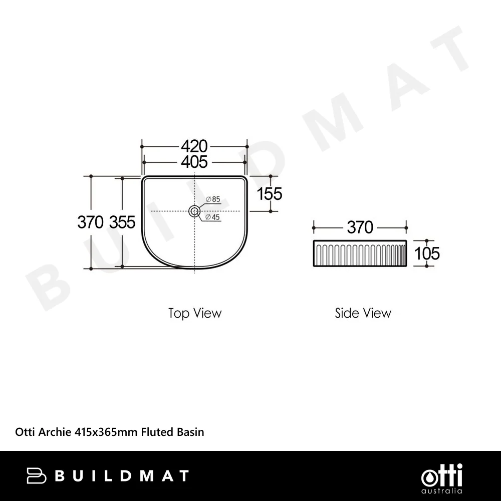 Otti Archie 415x365mm Fluted Basin Matte White - Image 4