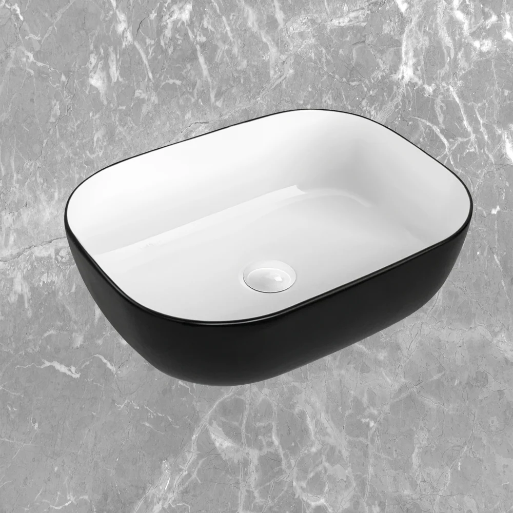 Otti Artis O'96 455x325mm Oval Basin Ultra Slim Matte Black & Gloss White - Image 2