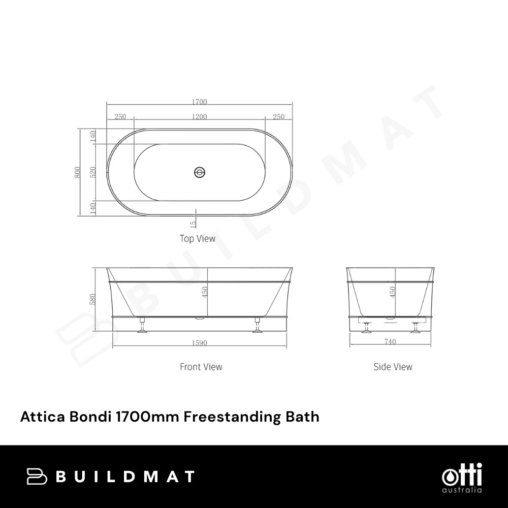 Otti Attica Bondi 1700mm Freestanding Bath Gloss White - Image 4
