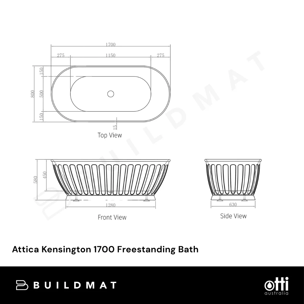 Otti Attica Kensington 1700 Freestanding Bath Gloss White - Image 4