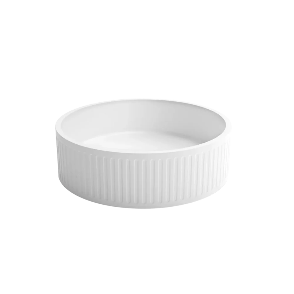 Otti Hudson Round 400x400x120 Concrete Fluted White Basin - Image 3