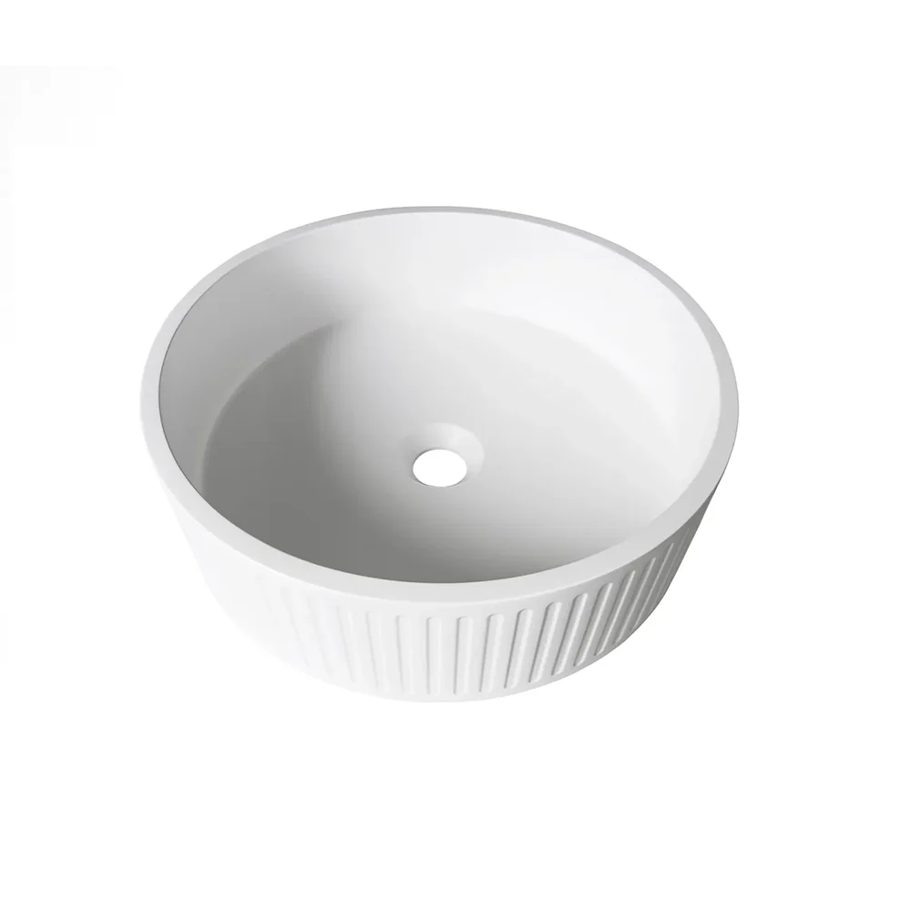 Otti Hudson Round 400x400x120 Concrete Fluted White Basin - Image 4