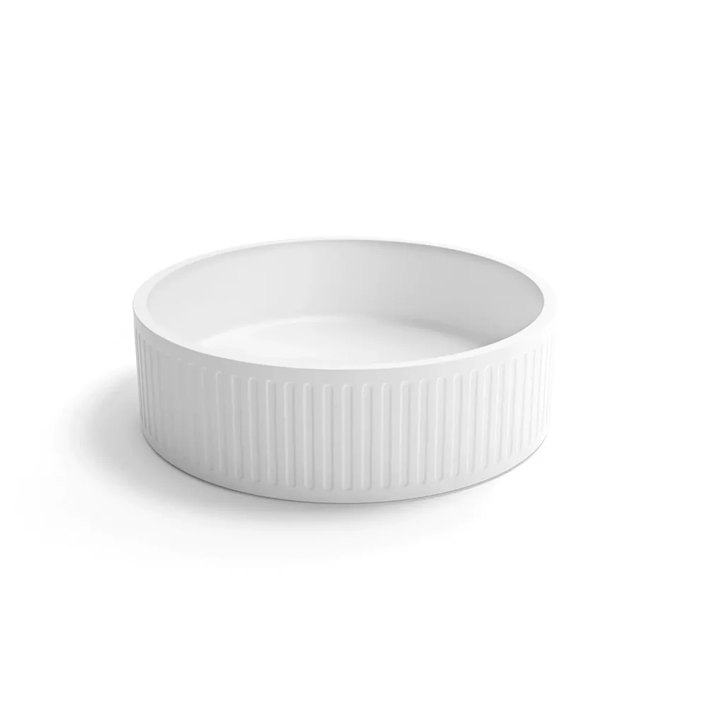 Otti Hudson Round 400x400x120 Concrete Fluted White Basin - Image 6