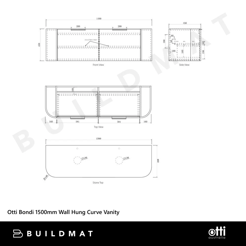 Otti Bondi 1500mm Natural Oak Wall Hung Curve Vanity - Image 7