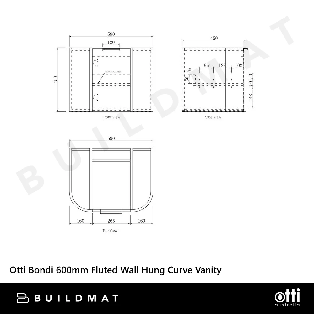 Otti Bondi 600mm Satin White Fluted Wall Hung Curve Vanity - Image 4