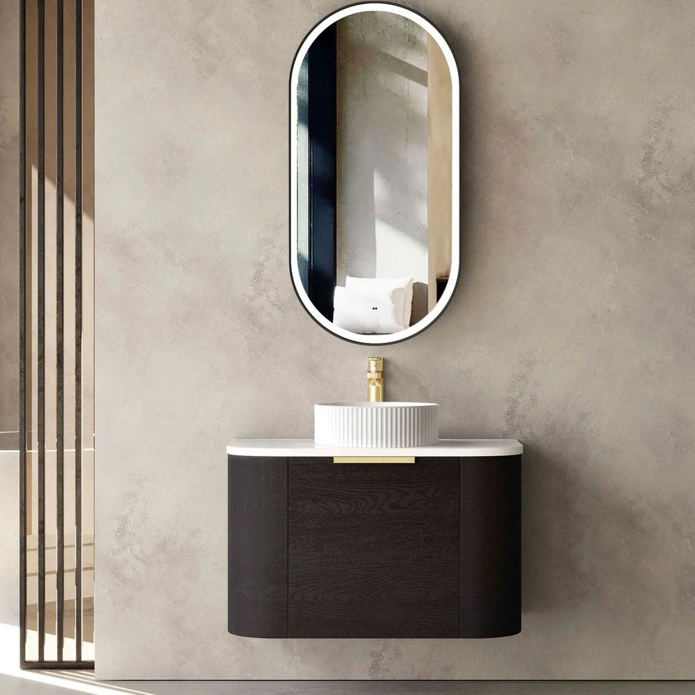 Otti Bondi 750mm Black Oak Fluted Wall Hung Curve Vanity - Image 3