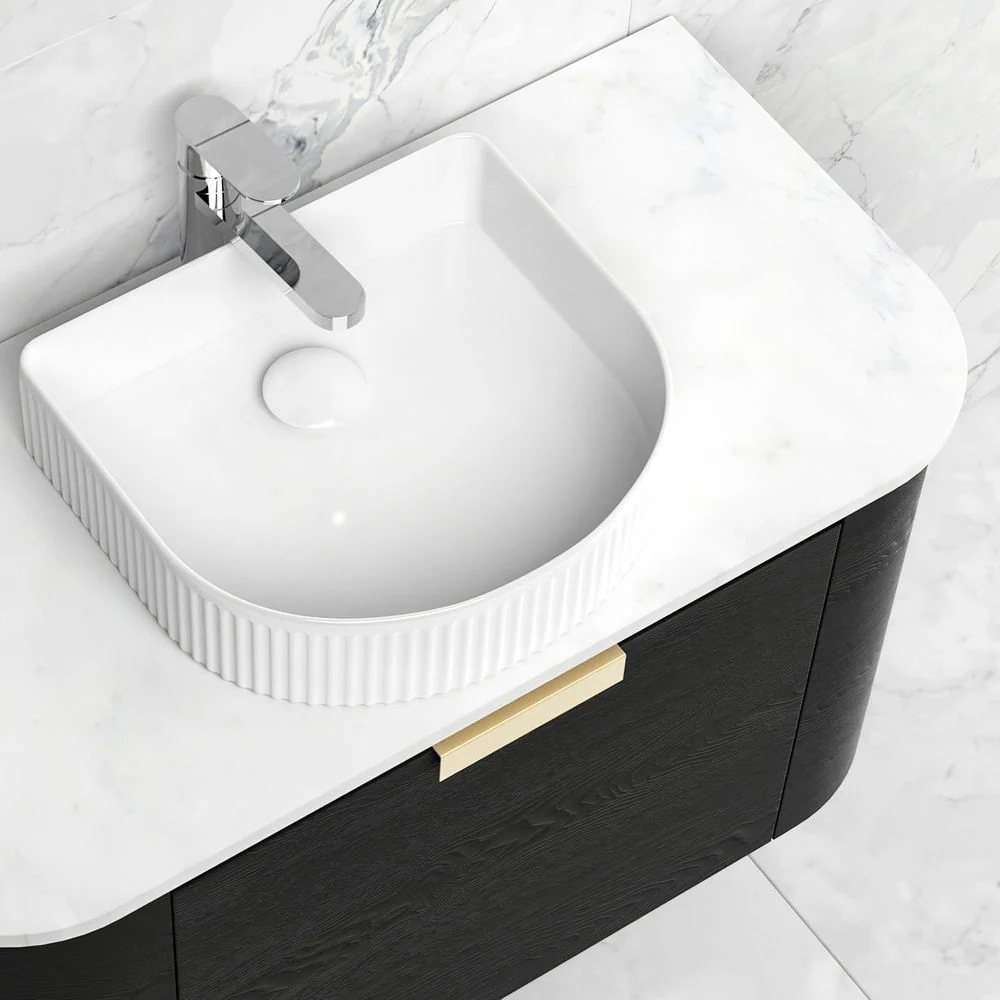 Otti Bondi 750mm Black Oak Fluted Wall Hung Curve Vanity - Image 4