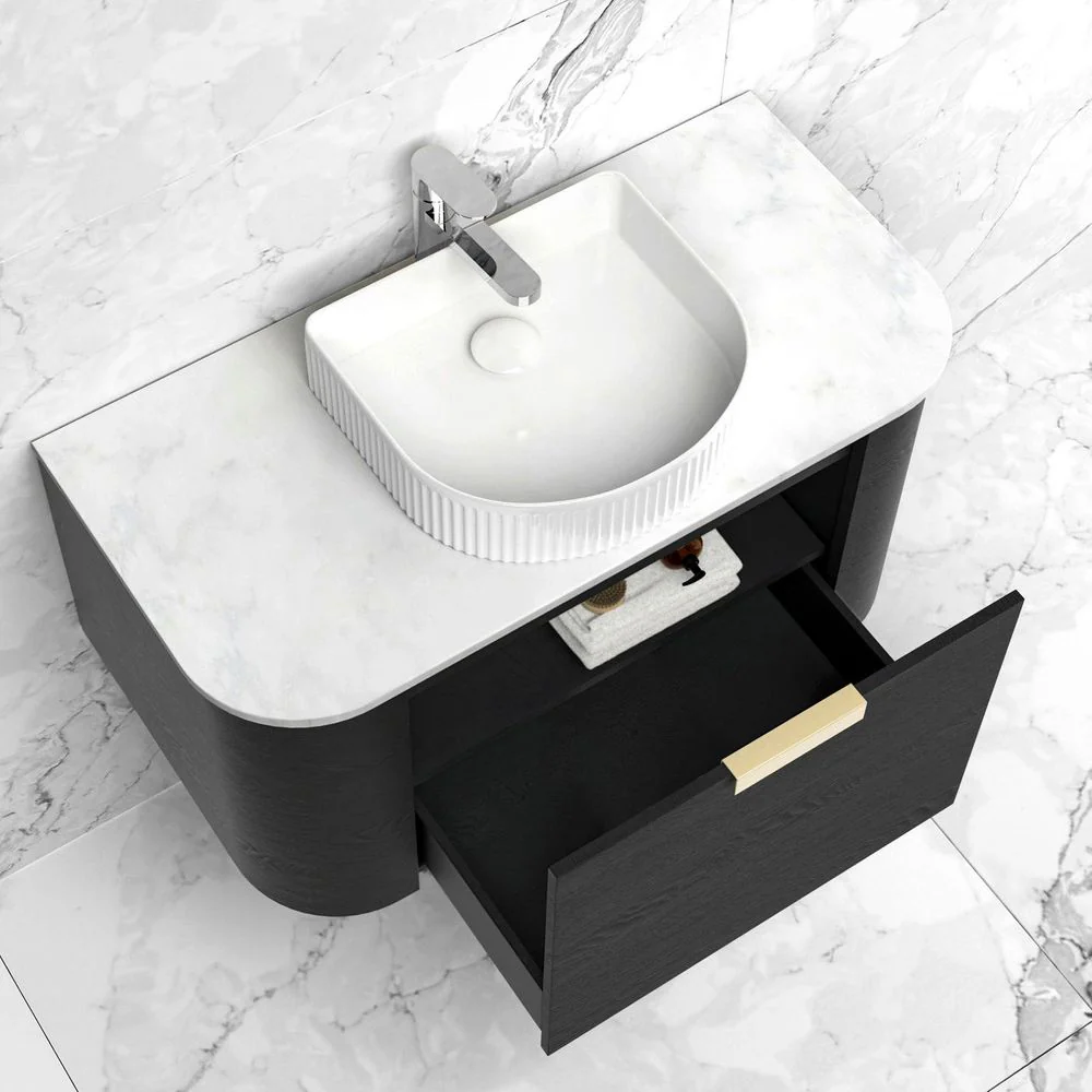 Otti Bondi 750mm Black Oak Fluted Wall Hung Curve Vanity - Image 5