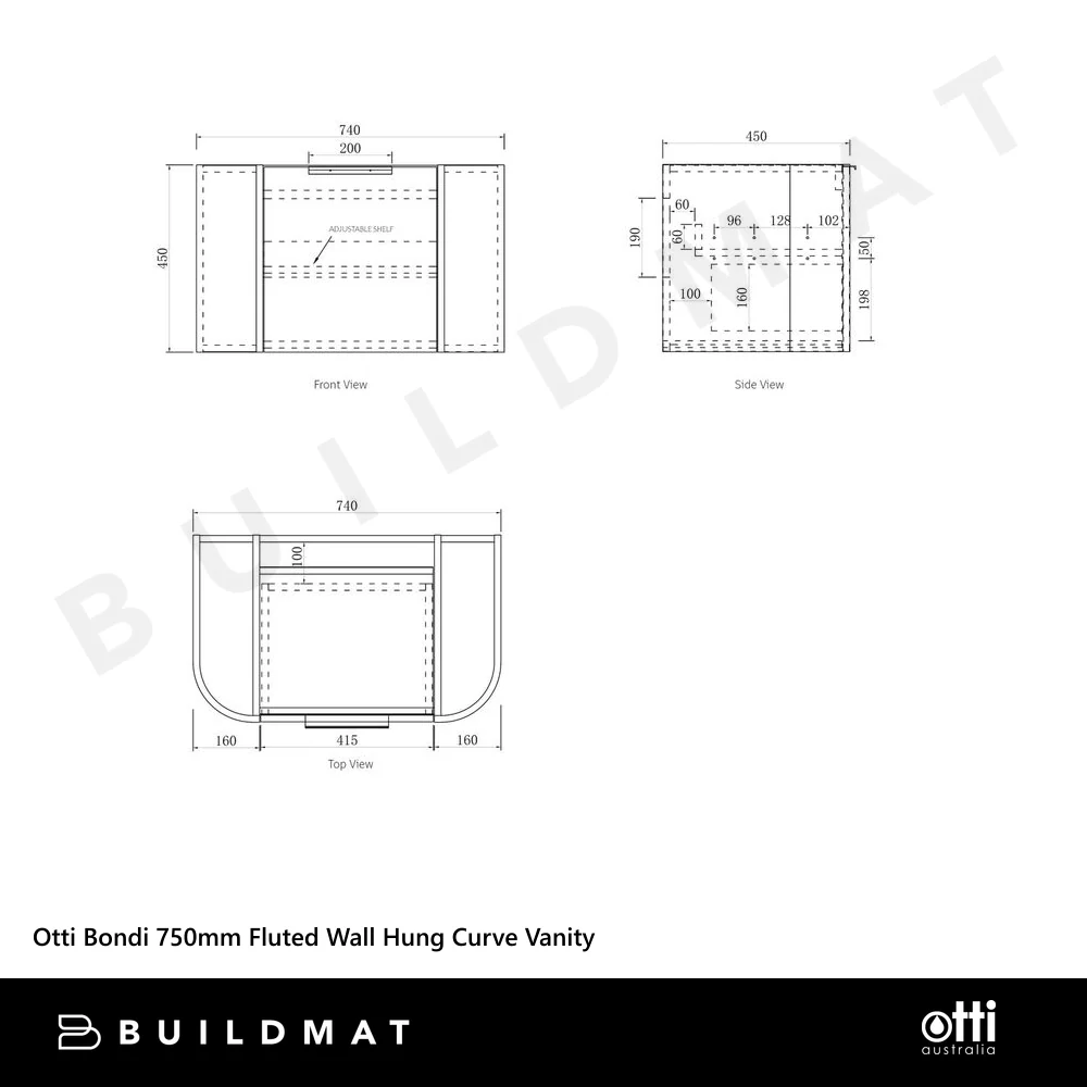Otti Bondi 750mm Black Oak Fluted Wall Hung Curve Vanity - Image 7