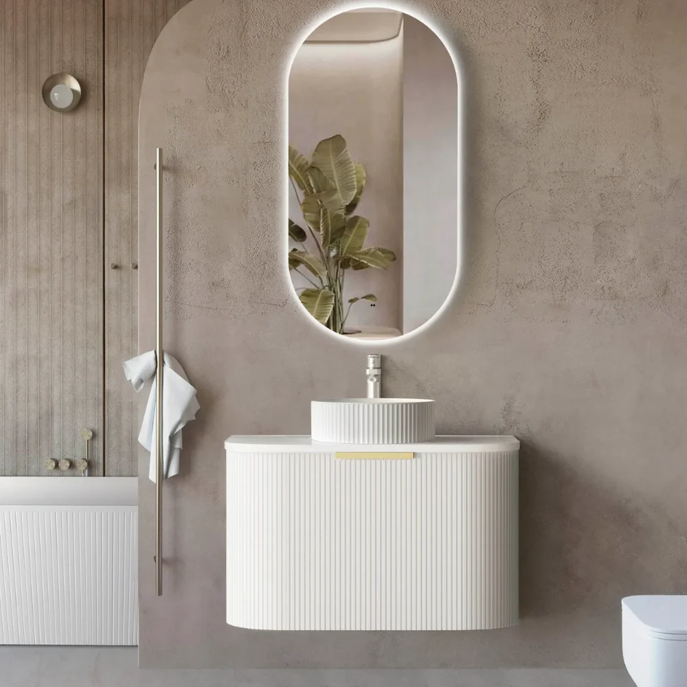 Otti Bondi 750mm Satin White Fluted Wall Hung Curve Vanity - Image 2
