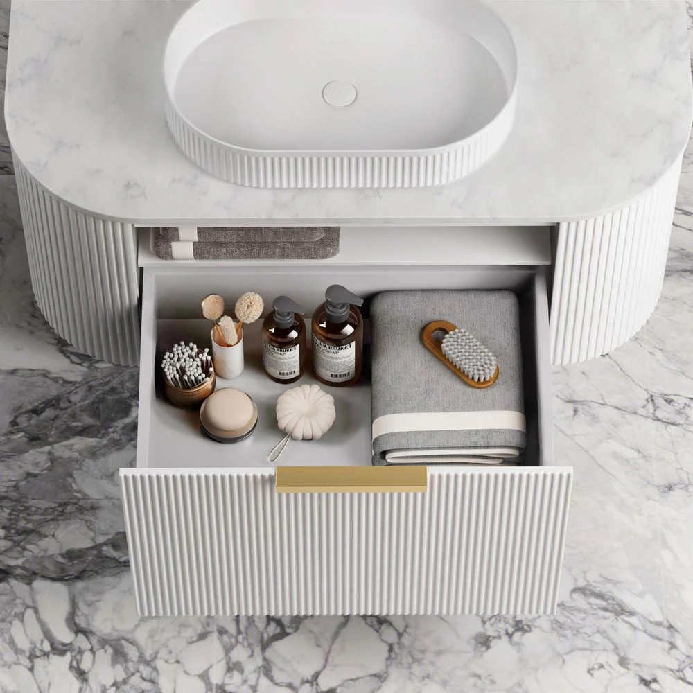 Otti Bondi 750mm Satin White Fluted Wall Hung Curve Vanity - Image 3
