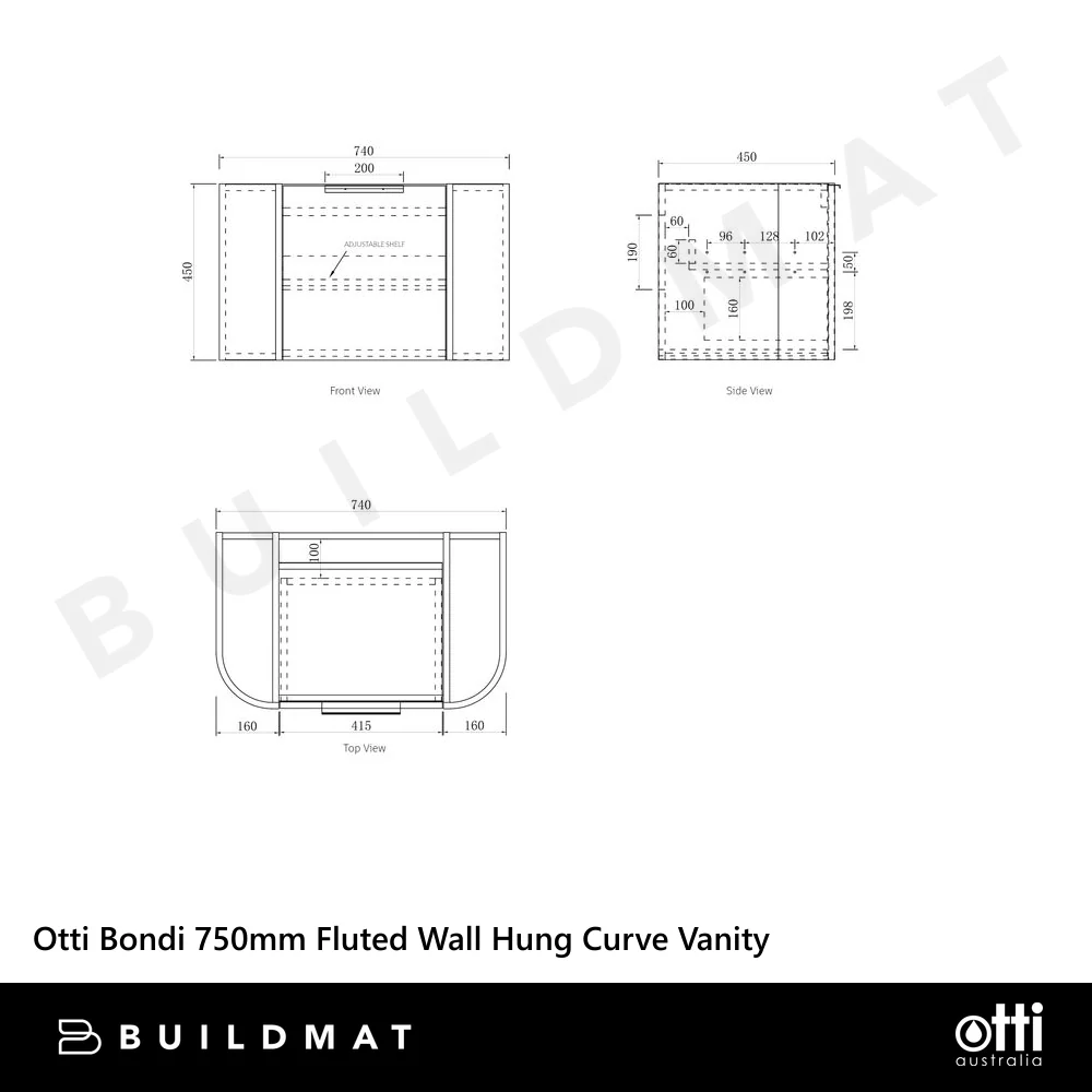Otti Bondi 750mm Satin White Fluted Wall Hung Curve Vanity - Image 7