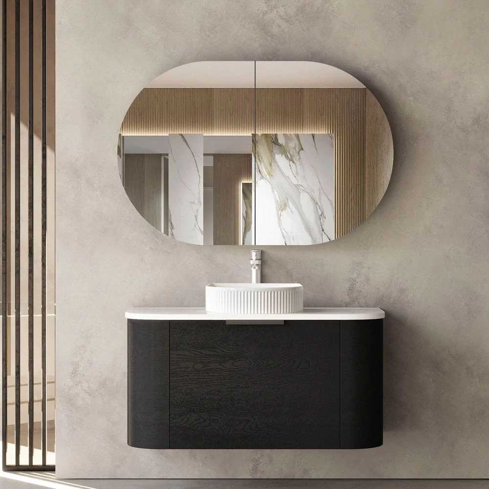 Otti Bondi 900mm Black Oak Wall Hung Curve Vanity - Image 2