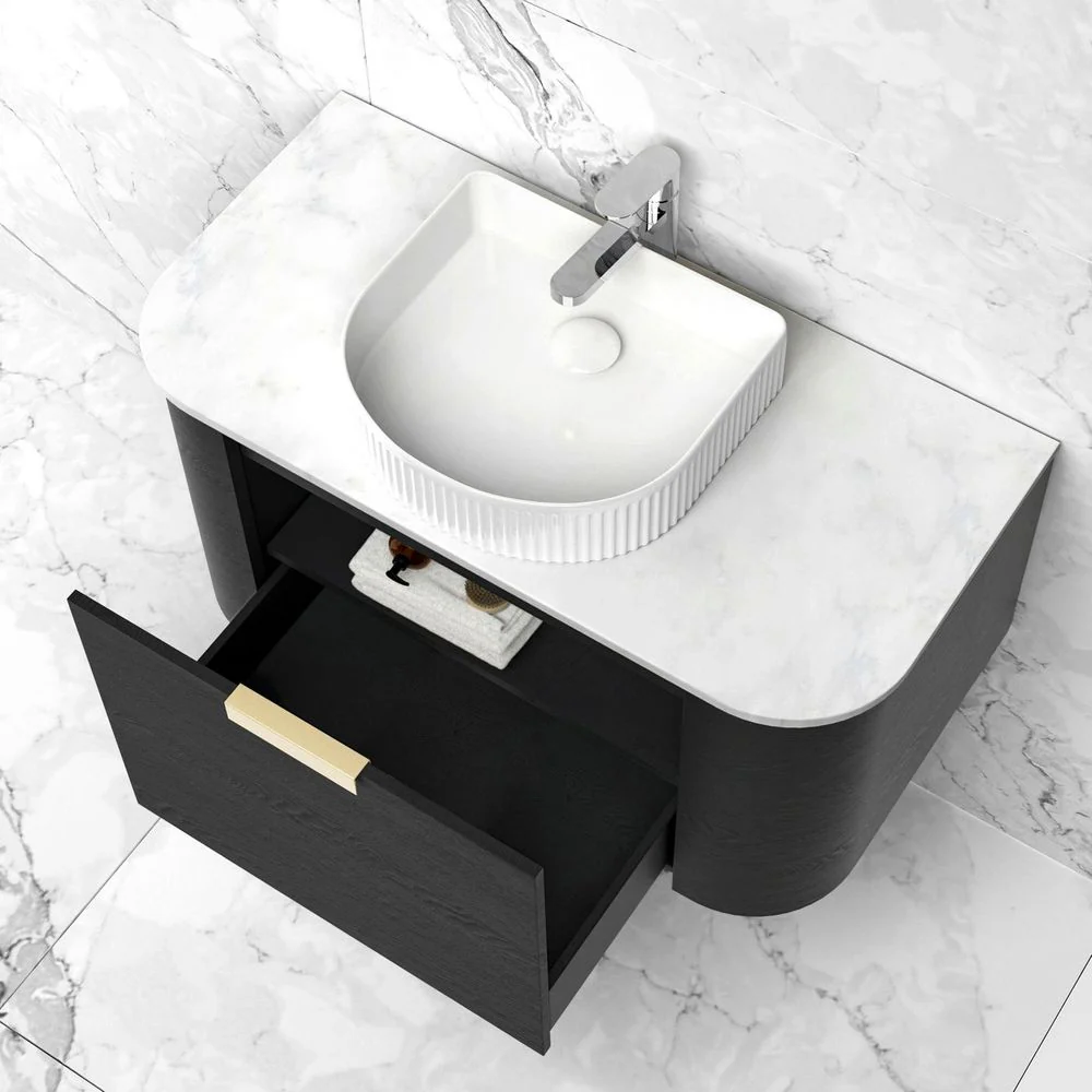 Otti Bondi 900mm Black Oak Wall Hung Curve Vanity - Image 4