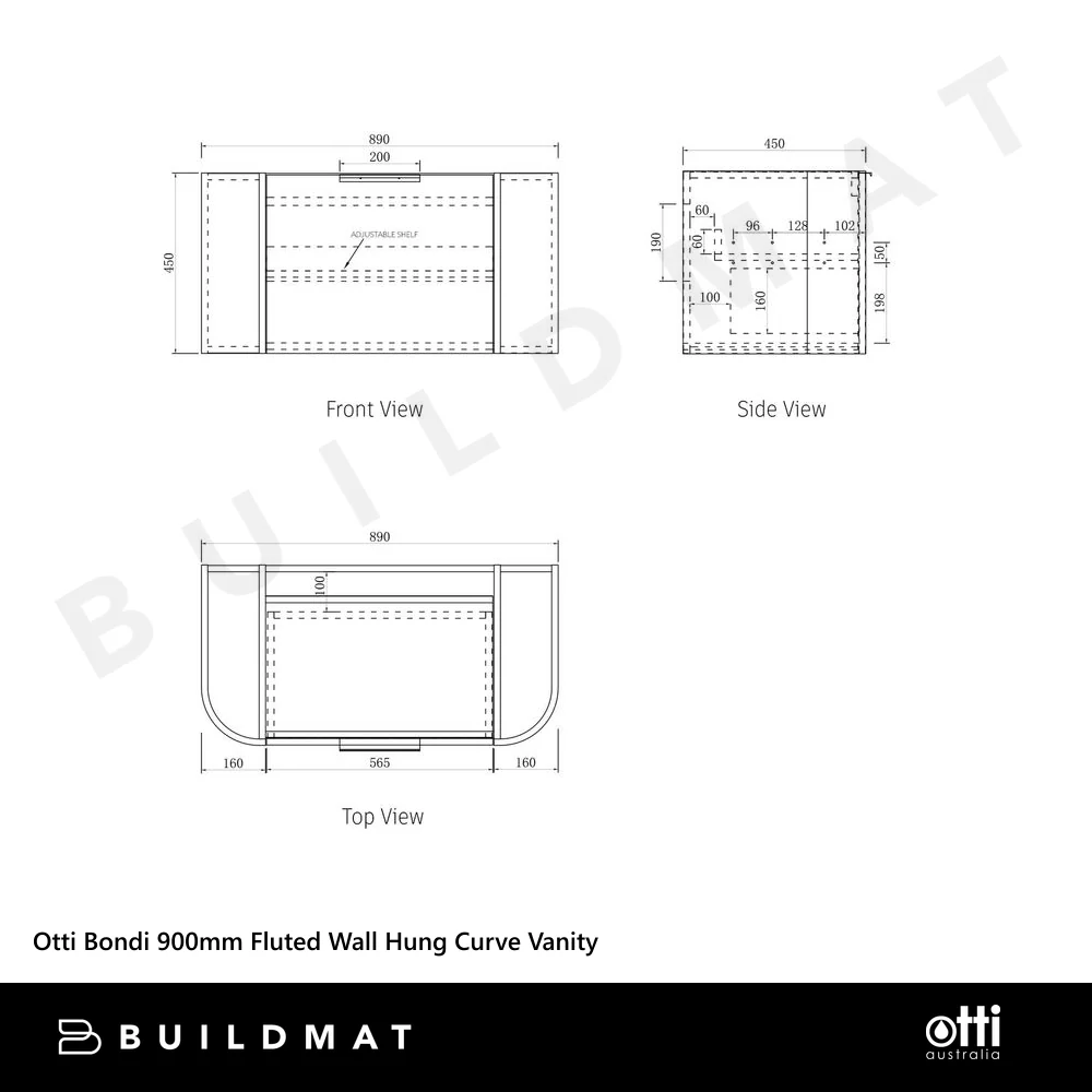 Otti Bondi 900mm Black Oak Wall Hung Curve Vanity - Image 7
