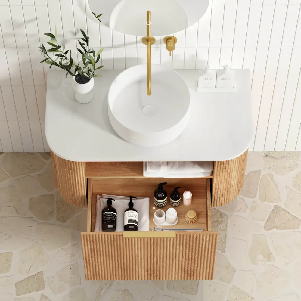Otti Bondi 900mm Woodland Oak Fluted Curve Vanity - Image 2