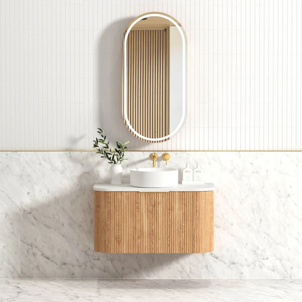 Otti Bondi 900mm Woodland Oak Fluted Curve Vanity - Image 4