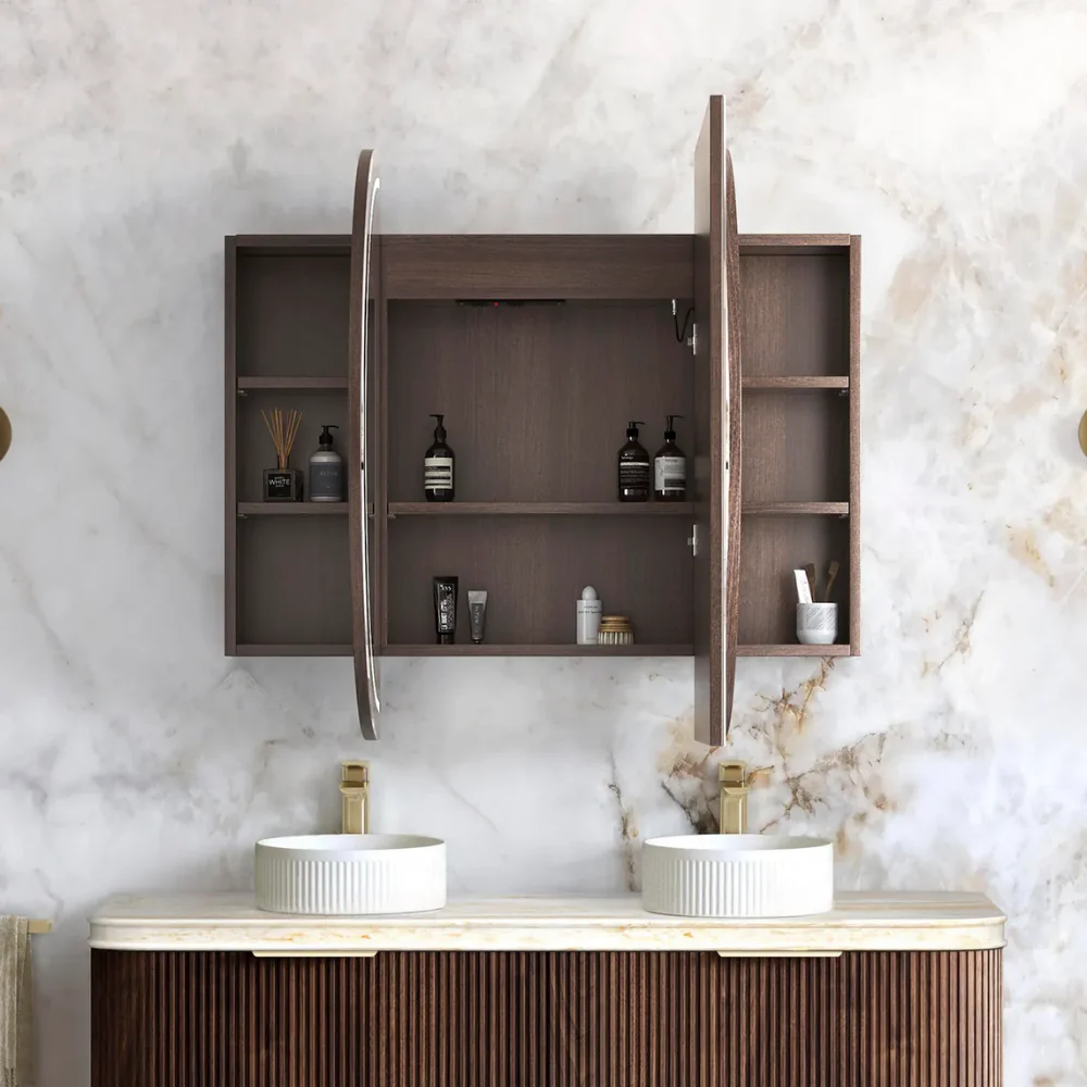 Otti Bondi LED 1500x900mm Premium Edition Shaving Cabinet Sable Walnut - Image 2