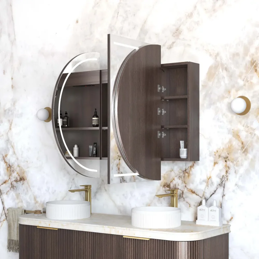 Otti Bondi LED 1500x900mm Premium Edition Shaving Cabinet Sable Walnut - Image 4