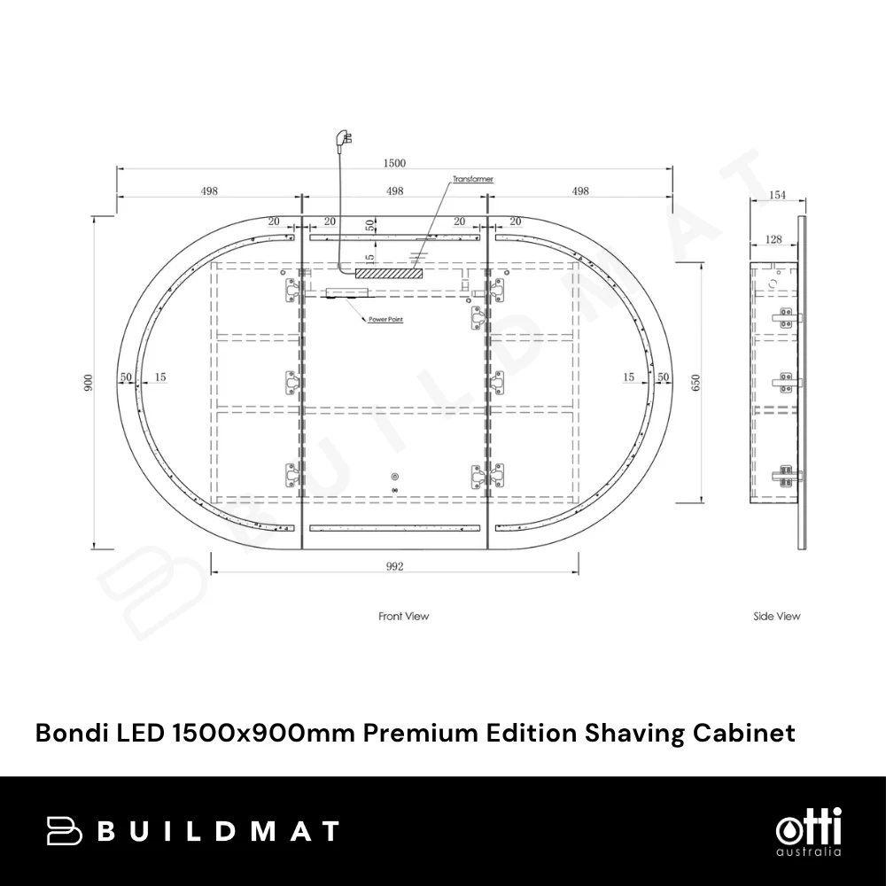 Otti Bondi LED 1500x900mm Premium Edition Shaving Cabinet Sable Walnut - Image 5