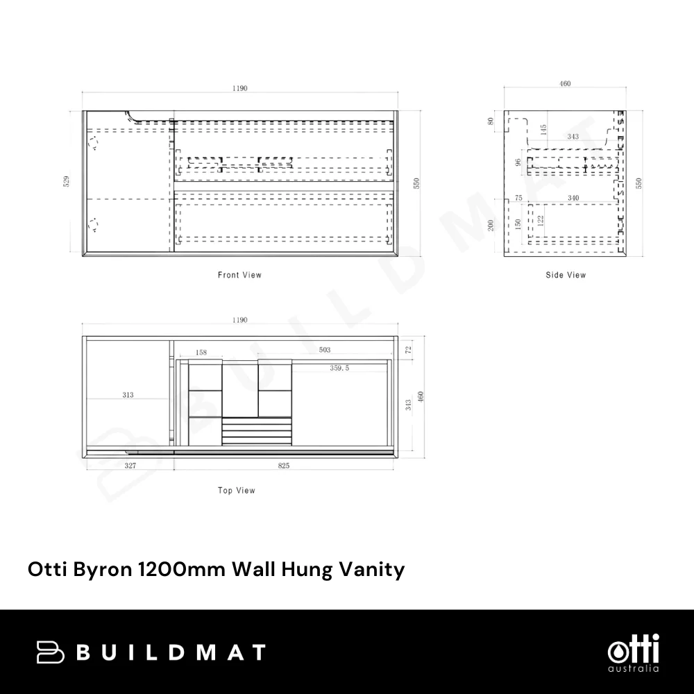 Otti Byron 1200mm Black Oak Wall Hung Vanity - Image 6