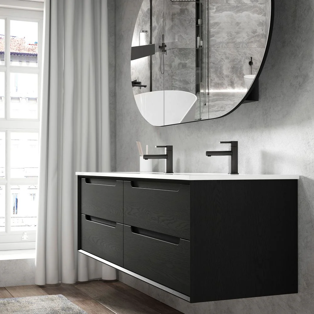 Otti Byron 1200mm Black Oak Wall Hung Vanity Double Bowl - Image 2