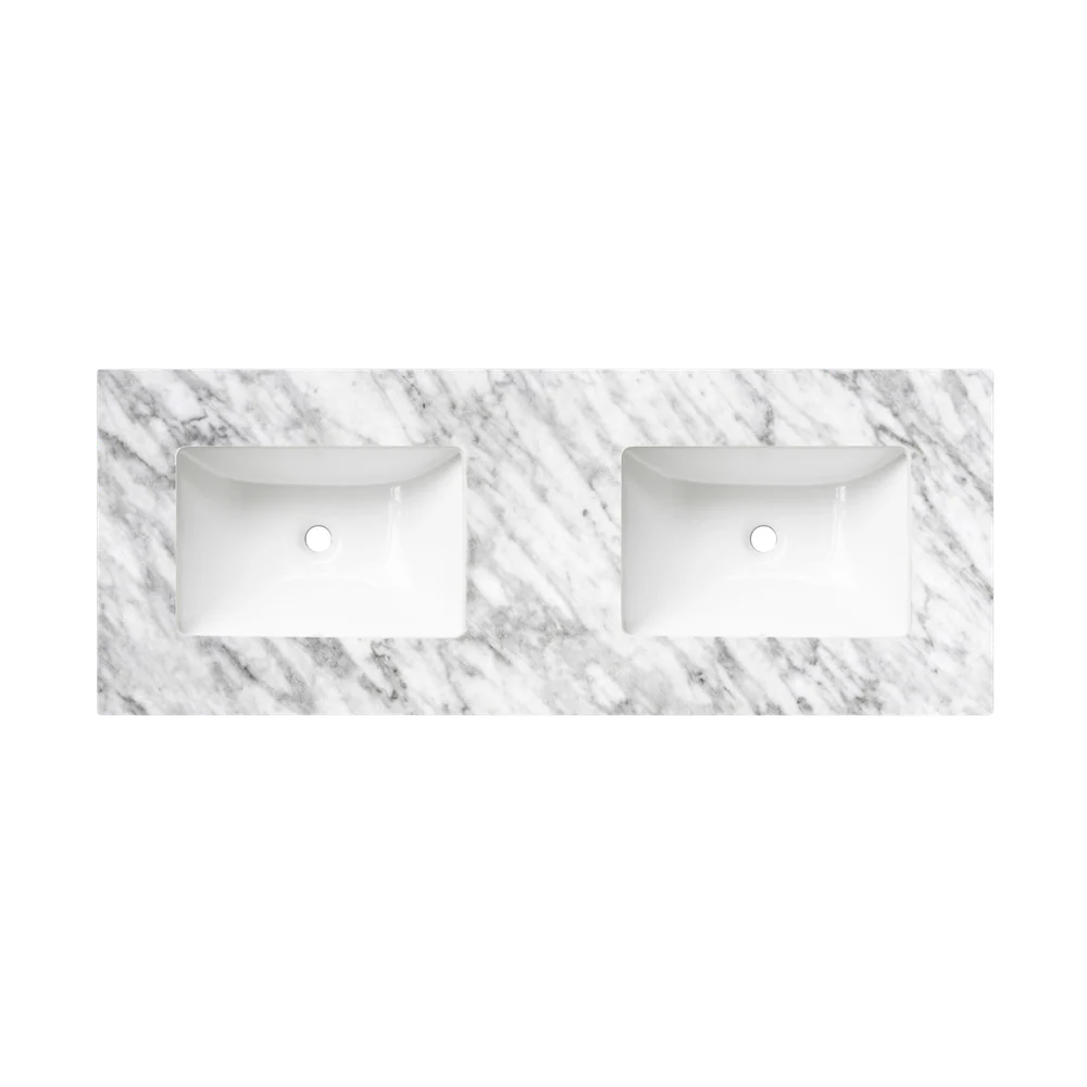 Otti Byron 1200mm Natural Oak Wall Hung Vanity with Natural Carrara Marble Top and Double Bowl Undermount Basin - Image 4