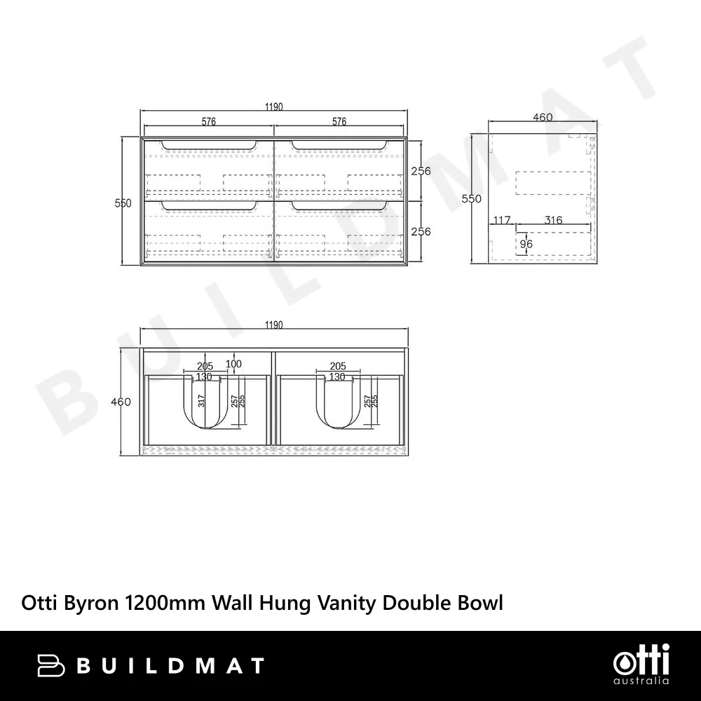 Otti Byron 1200mm Natural Oak Wall Hung Vanity with Natural Carrara Marble Top and Double Bowl Undermount Basin - Image 5
