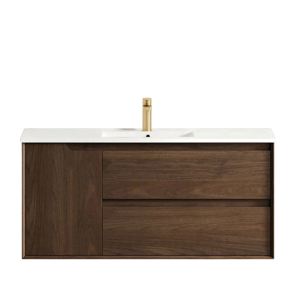 Otti Byron 1200mm Sable Walnut Wall Hung Vanity with Undermount Natural Carrara Marble Top - Image 3