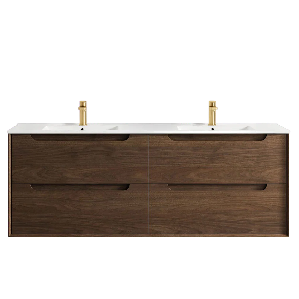 Otti Byron 1500mm Sable Walnut Wall Hung Vanity with Undermount Natural Carrara Marble Top - Image 3