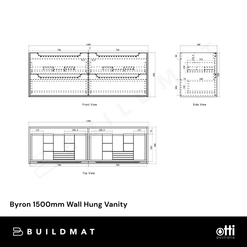 Otti Byron 1500mm Sable Walnut Wall Hung Vanity - Image 5