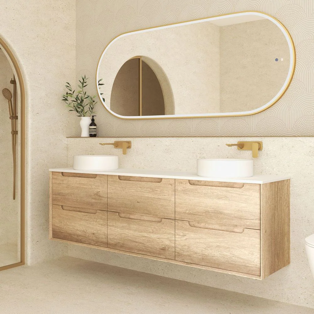 Otti Byron 1800mm Natural Oak Wall Hung Vanity with Undermount Natural Carrara Marble Top - Image 2