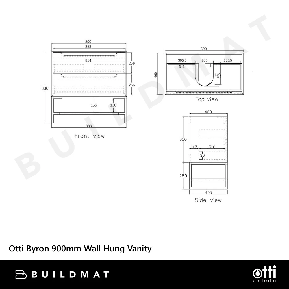 Otti Byron 900mm Sable Walnut Wall Hung Vanity - Image 5