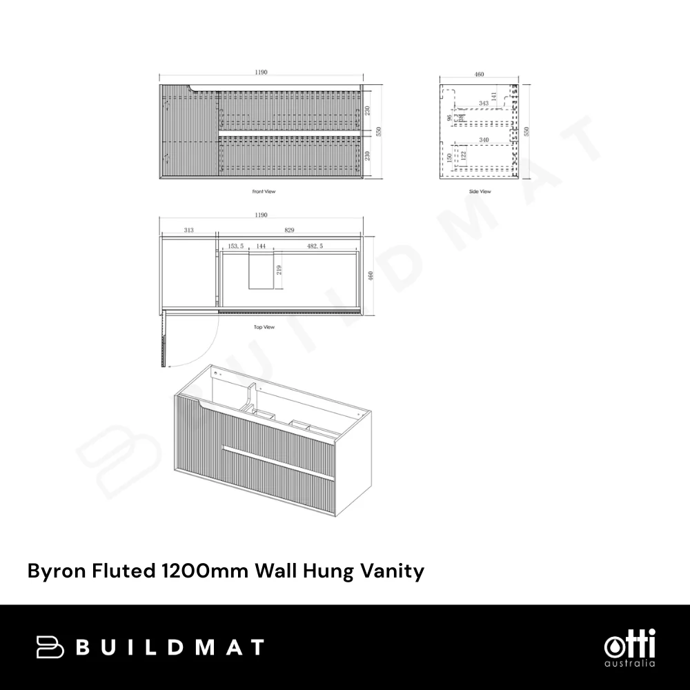 Otti Byron Fluted 1200mm Woodland Oak Wall Hung Vanity - Image 9