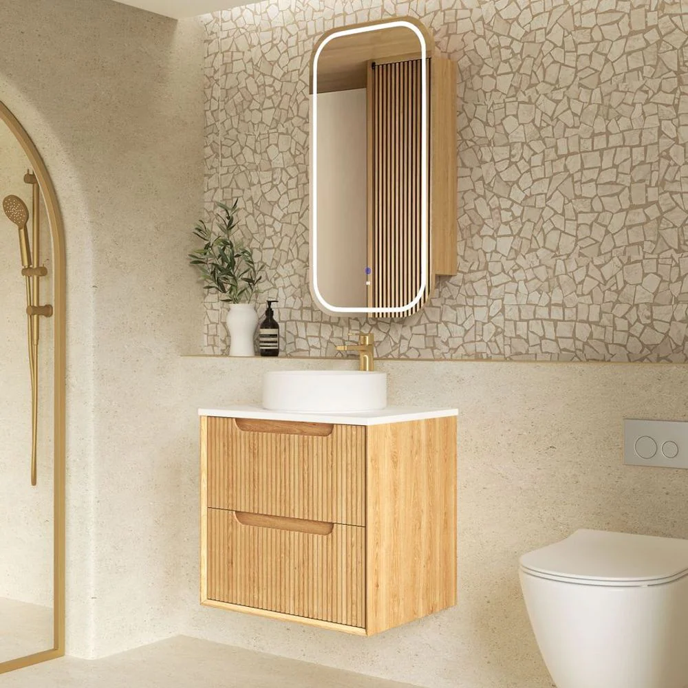 Otti Byron Fluted 600mm Woodland Oak Wall Hung Vanity - Image 2