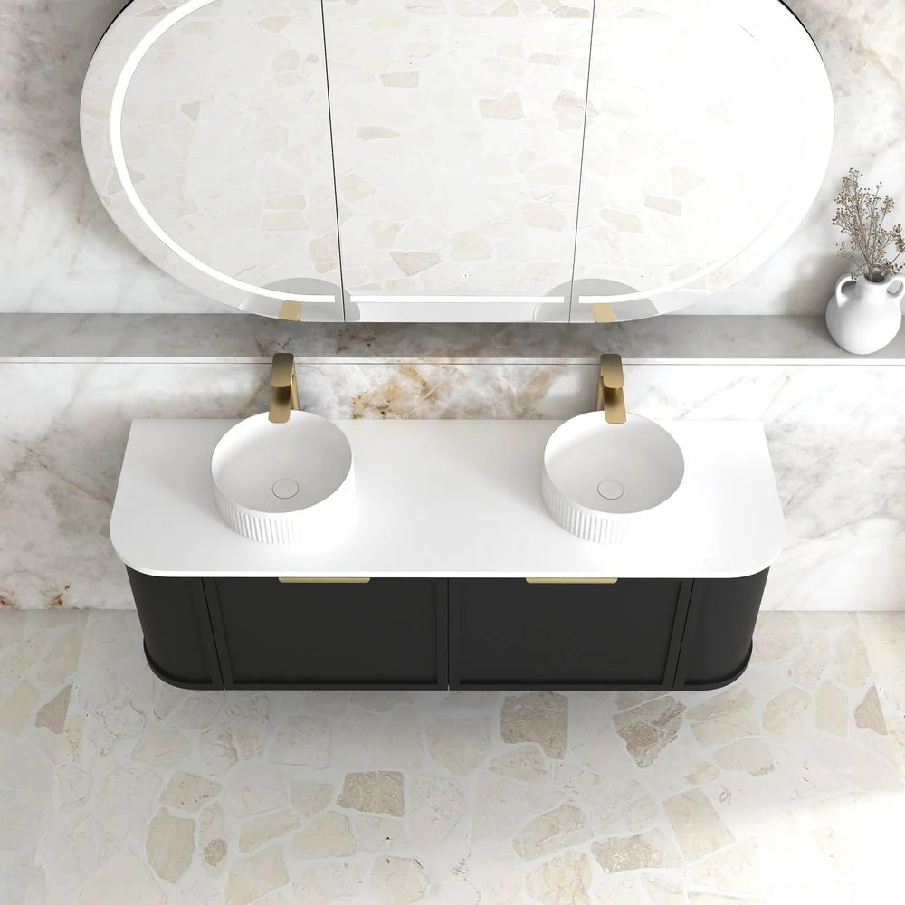 Otti Hampshire 1500mm Satin Black Wall Hung Double Bowl Curve Vanity - Image 4