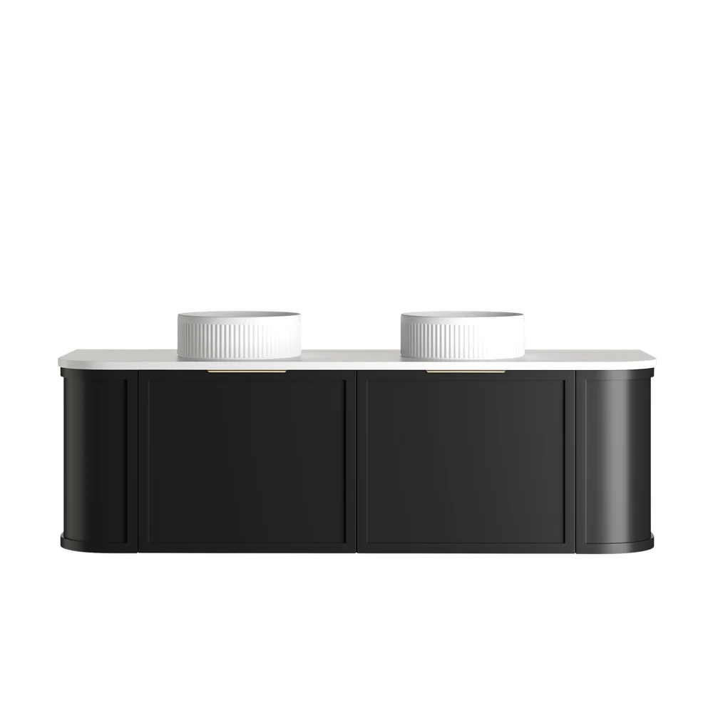 Otti Hampshire 1500mm Satin Black Wall Hung Double Bowl Curve Vanity - Image 6