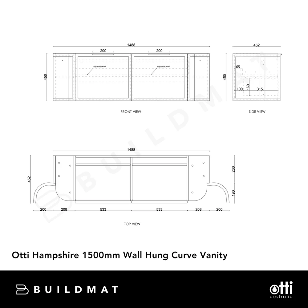 Otti Hampshire 1500mm Satin Black Wall Hung Double Bowl Curve Vanity - Image 7