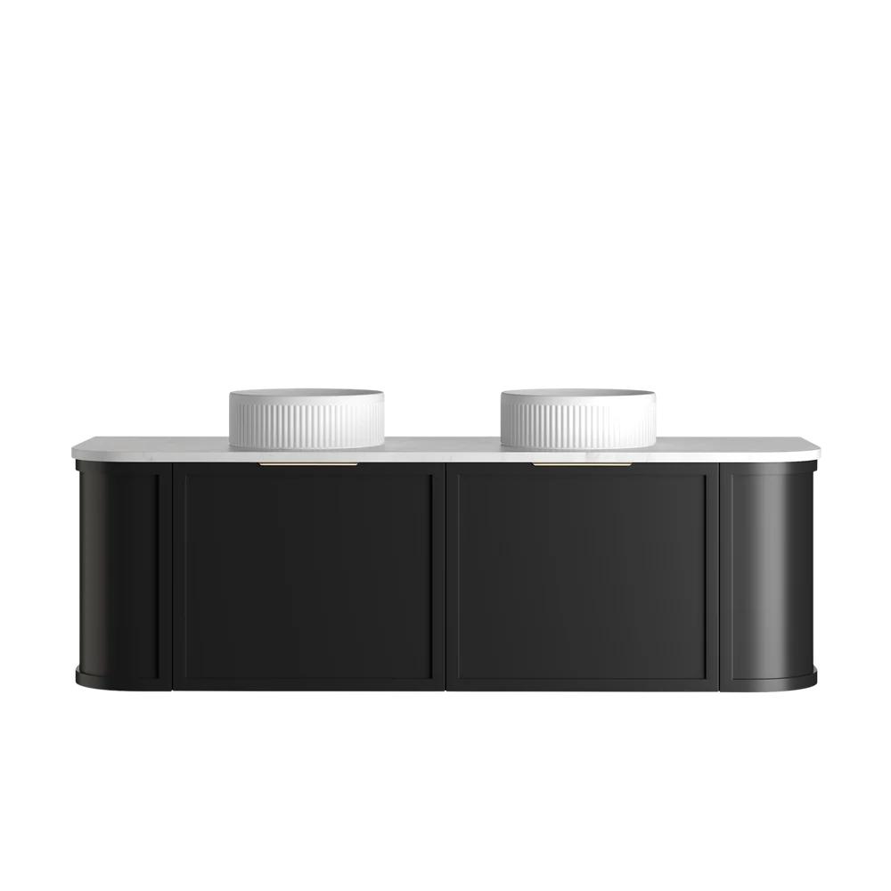 Otti Hampshire 1500mm Satin Black Wall Hung Double Bowl Curve Vanity - Image 8