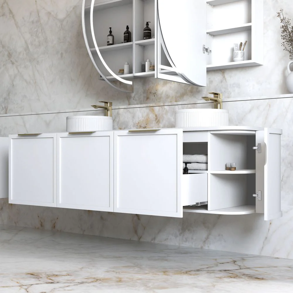 Otti Hampshire 1800mm Satin White Wall Hung Double Bowl Curve Vanity - Image 3