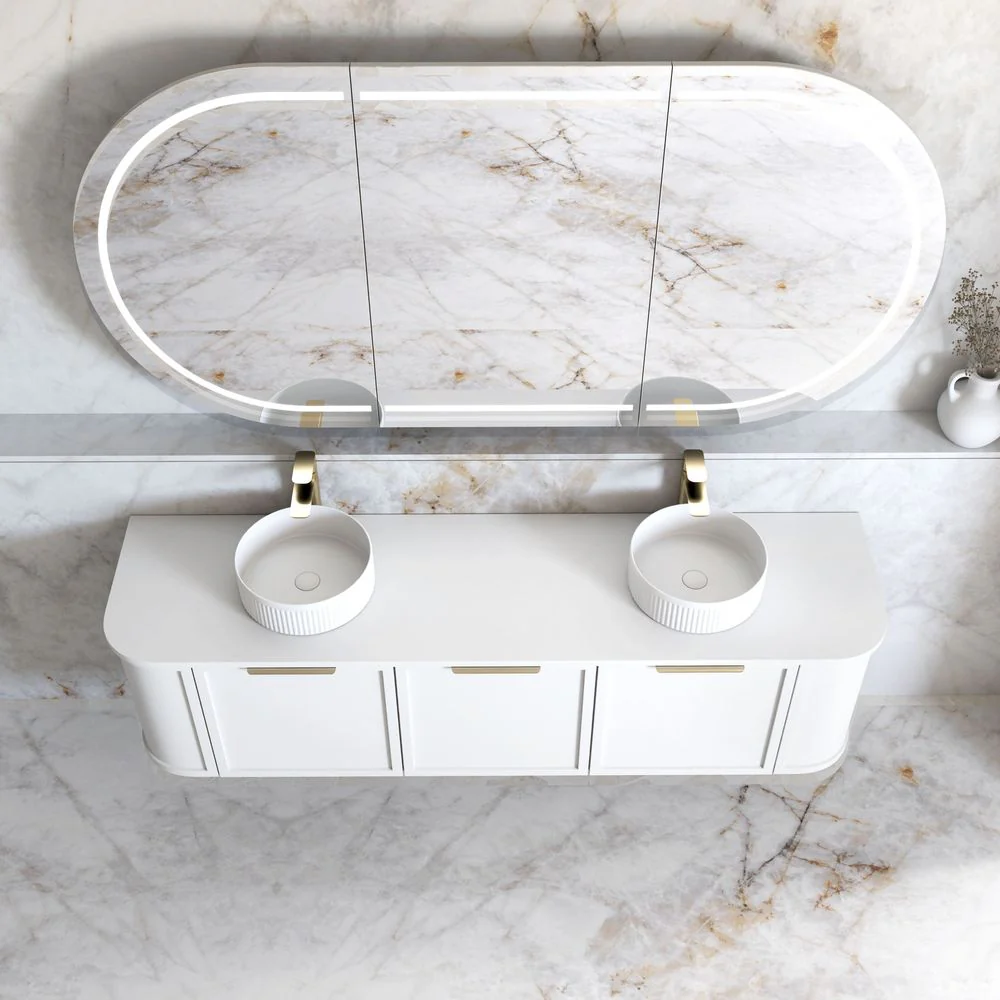 Otti Hampshire 1800mm Satin White Wall Hung Double Bowl Curve Vanity - Image 4