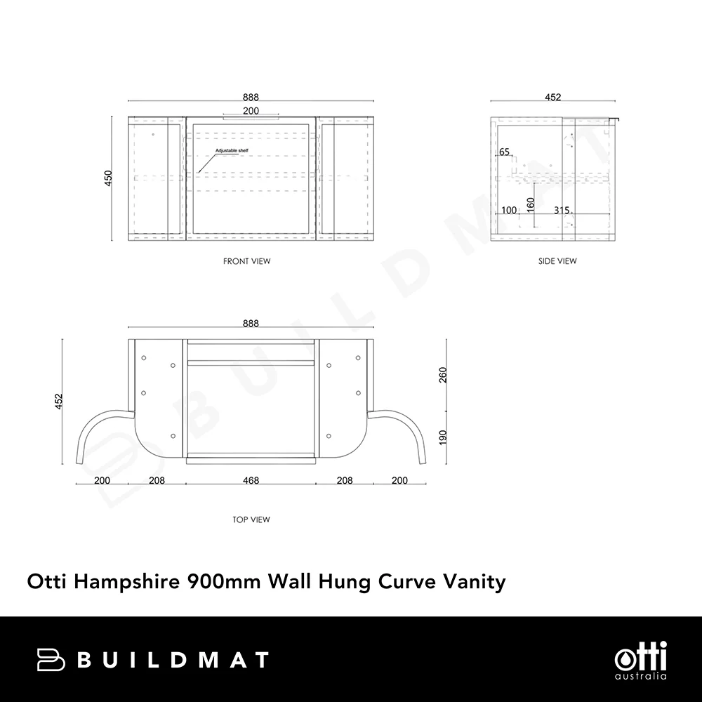 Otti Hampshire 900mm Satin White Wall Hung Curve Vanity - Image 7