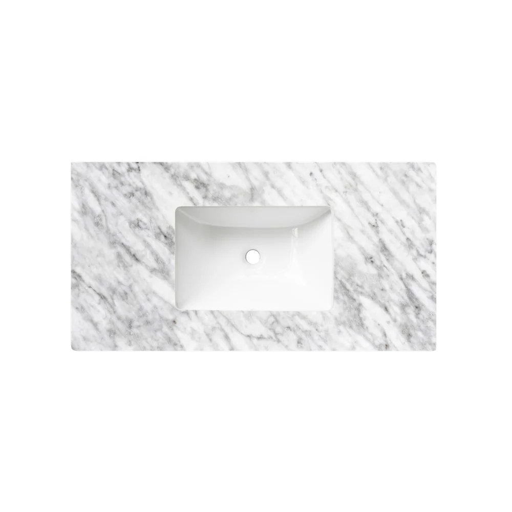 Otti Hampton Mark II 900mm Satin White Wall Hung Vanity with Natural Carrara Marble Top and Undermount Basin - Image 4