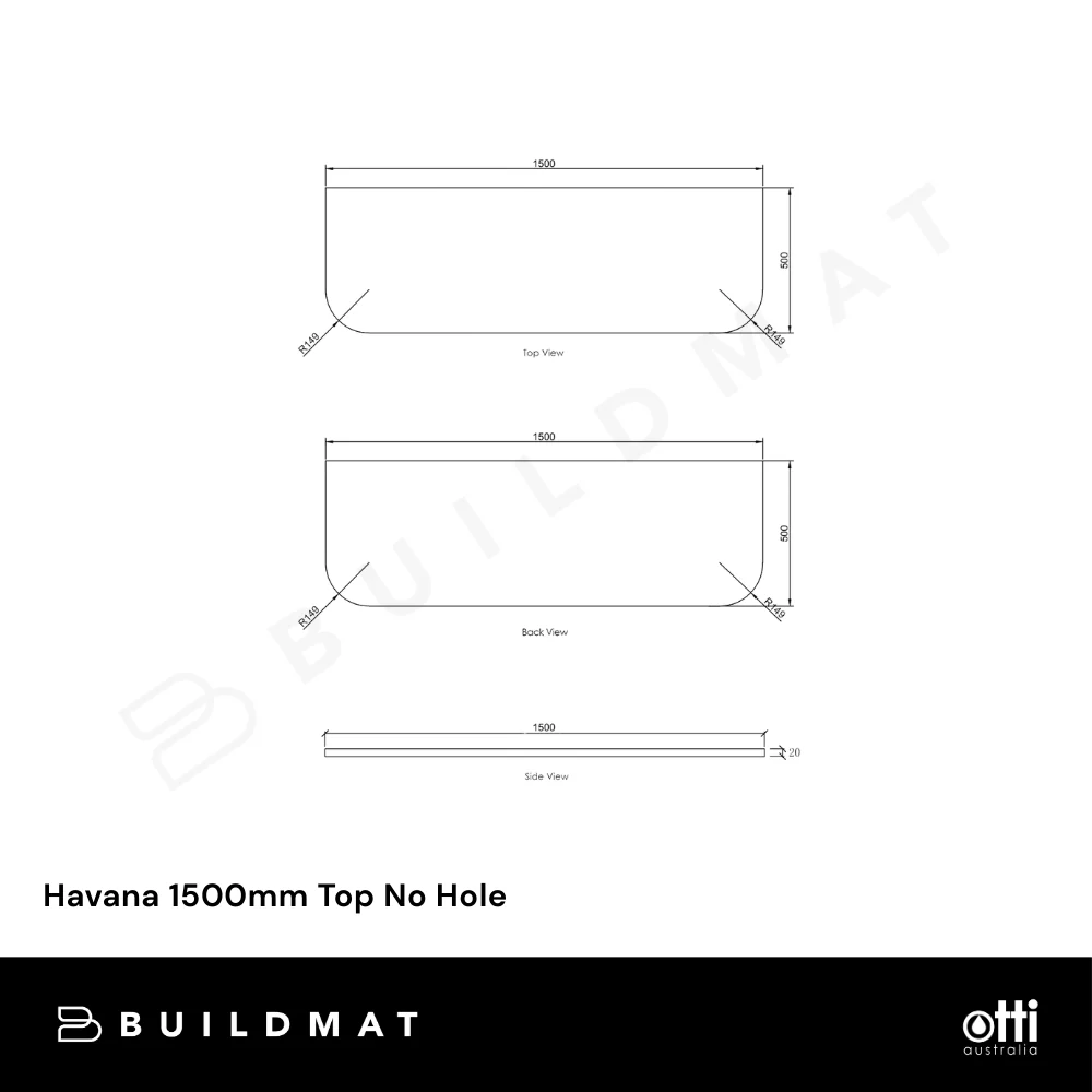 Otti Havana 1500mm Solid Surface Top No Hole Cloudy Carrara - Image 4