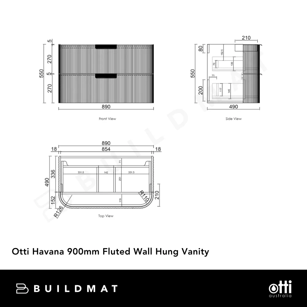 Otti Havana 900mm Sable Walnut Fluted Wall Hung Vanity - Image 8