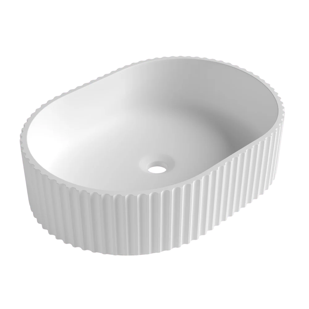 Otti Havana Oval Fluted Solid Surface Basin 480mm Matte White
