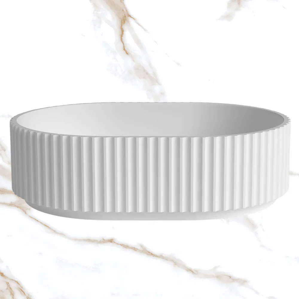 Otti Havana Oval Fluted Solid Surface Basin 480mm Matte White - Image 2